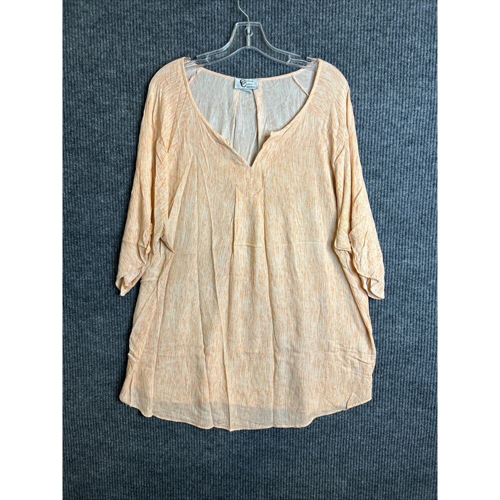 Christian Caliendo Womens Blouse Plus Size 3XL Orange Crepe Short Sleeve Rayon